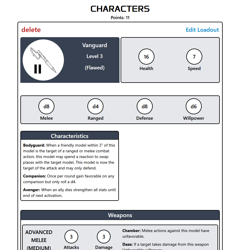 screenshot of the cyber savage force builder application